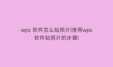 “wps软件怎么贴照片(使用wps软件贴照片的步骤)